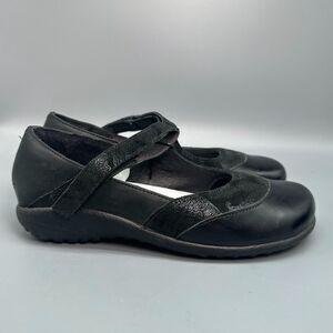 Naot Luga Women's 7 Black Leather Mary Jane Shoes Hook & Loop Low Top Flats
